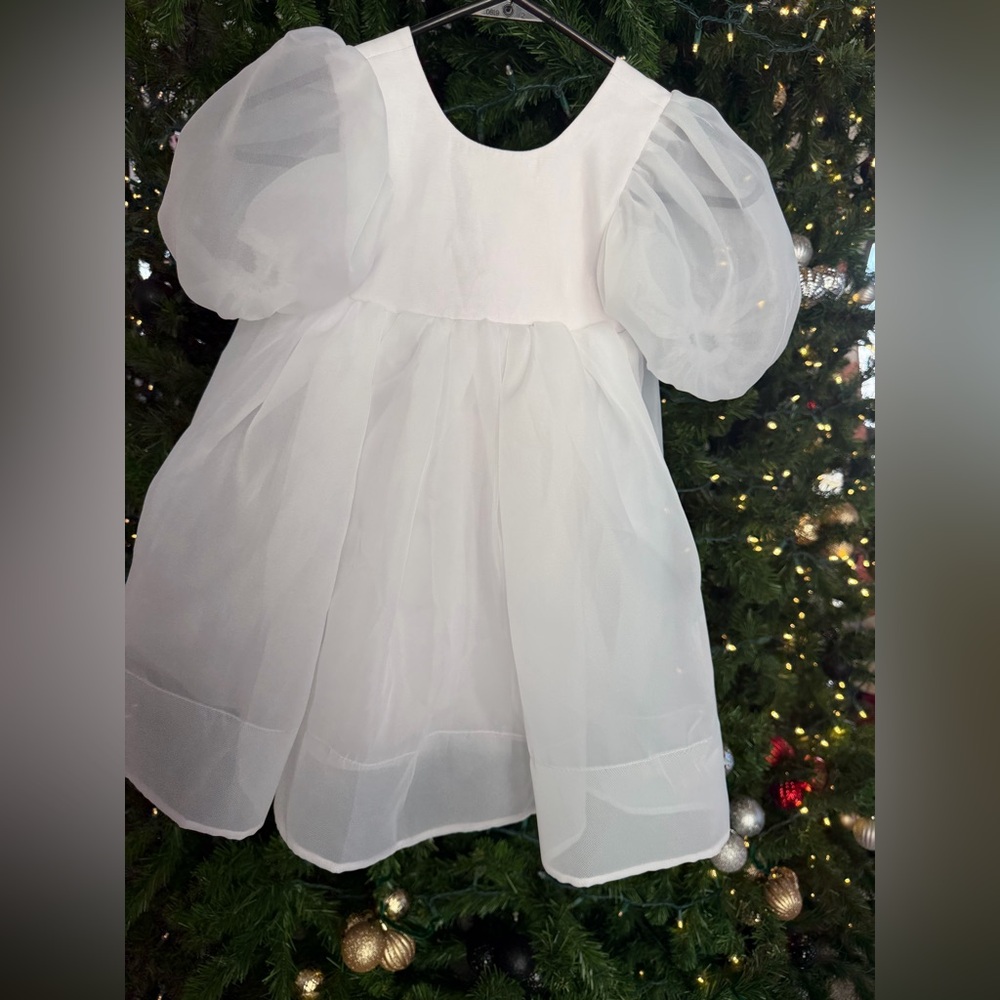 Flower Girl White Puff Sleeve Dress